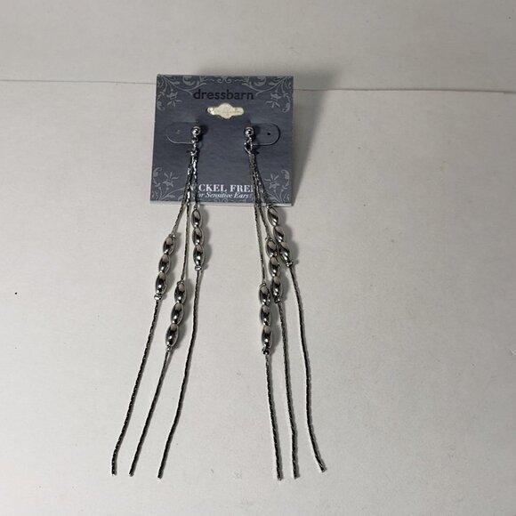 2/$30 Silver tone Beaded Fringed Drop Dangle Post Long Earrings, 5-inch Jewelry - Picture 5 of 8